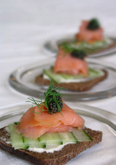 Smoked Salmon on Potato Blini with Caviar and Cr&egrave;me Fraiche